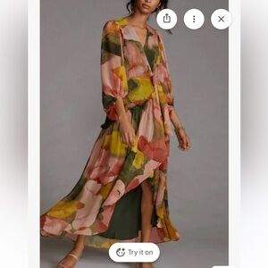 Hutch Floral High-Low Dress in Pink, Yellow & Olive Green